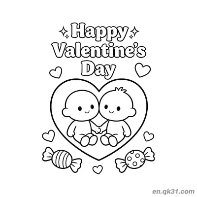 Free printable Twin Babies Heart Valentine Page coloring page