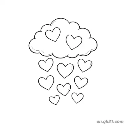 Free printable Heart Cloud Rain Valentine Page coloring page