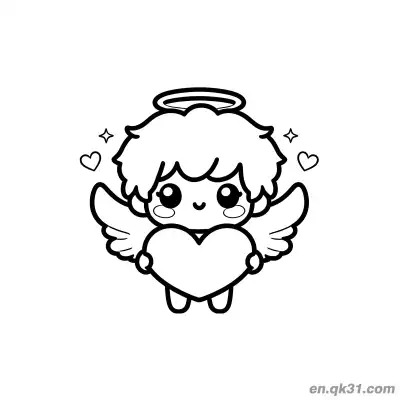 Free printable Kawaii Angel Holding Heart Valentine Page coloring page