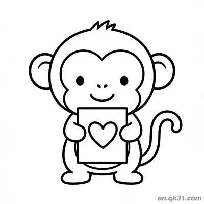 Free printable Little Monkey Valentine Love Scene coloring page