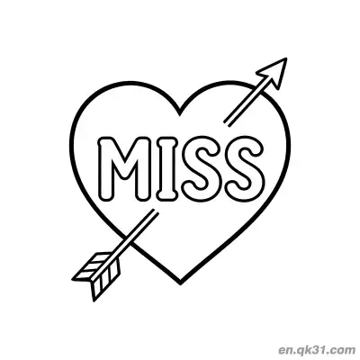 Free printable Miss You Arrow Heart Valentine Page coloring page