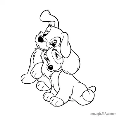 Free printable Romantic Puppy Couple Valentine Page coloring page