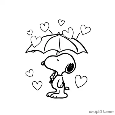 Free printable Snoopy Valentine Umbrella Page coloring page