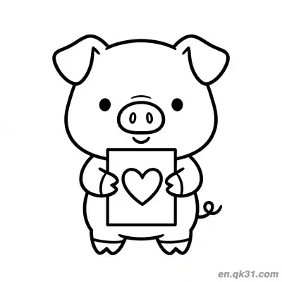 Free printable Sweet Pig Holding Valentine Love Heart coloring page