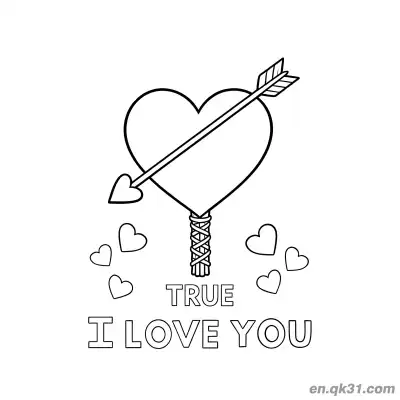 Free printable True Love Arrow Heart Valentine Page coloring page