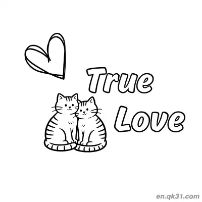 Free printable True Love Twin Cats Valentine Page coloring page