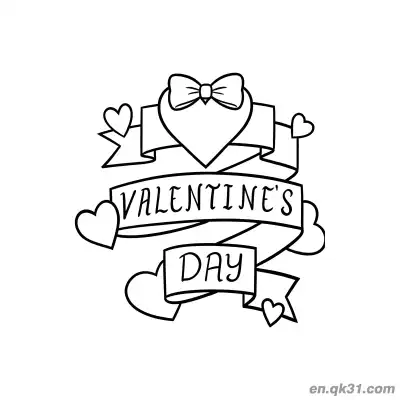 Free printable Bow Ribbon Heart Valentine Page coloring page