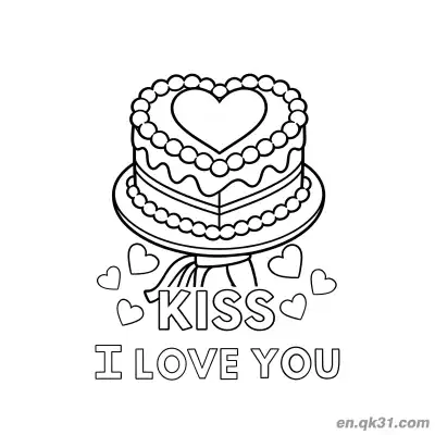 Free printable Valentine Cake Kiss I Love You Page coloring page