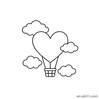 Free printable Heart Balloon with Clouds Valentine Page coloring page