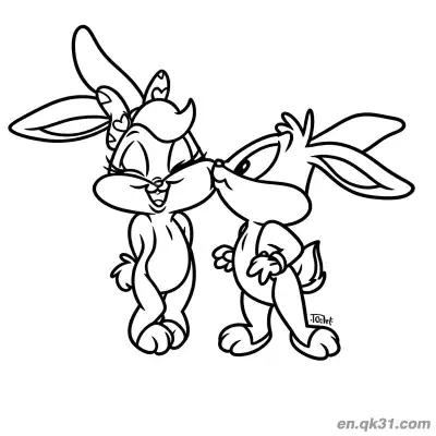 Free printable Cute Bunnies Kiss Valentine Page coloring page