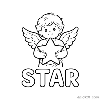 Free printable Angel Holding Star Valentine Page coloring page
