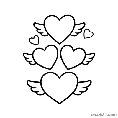 Free printable Winged Hearts Valentine Page coloring page