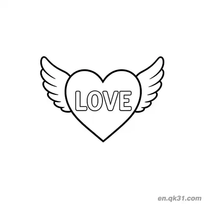 Free printable Winged Love Heart Valentine Page coloring page