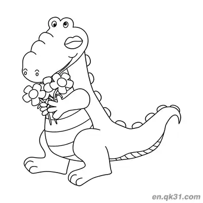 Free printable Alligator Holding a Bouquet of Flowers Coloring Page coloring page