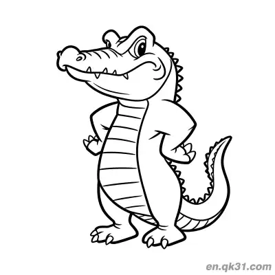 Free printable Flat-Snouted Alligator Confidently Standing with Hands on Hips and Tilted Head Coloring Page coloring page