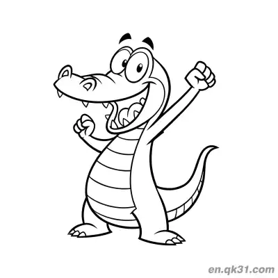 Free printable Short-Tailed Alligator Cheering with Fists Raised and Open Mouth Coloring Page coloring page