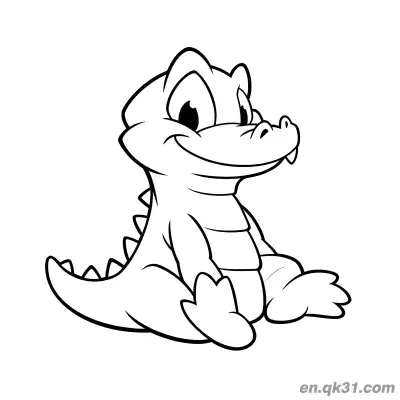 Free printable Cute Baby Alligator Sitting and Smiling Coloring Page coloring page