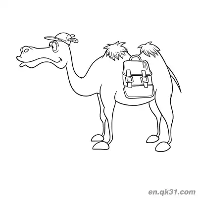 Free printable Cute Cartoon Bactrian Camel with Cap and Backpack Coloring Page coloring page