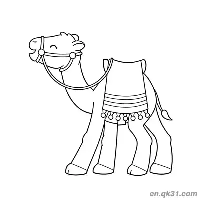 Free printable Decorated Cartoon Camel with Bridle and Saddle Blanket Coloring Page coloring page