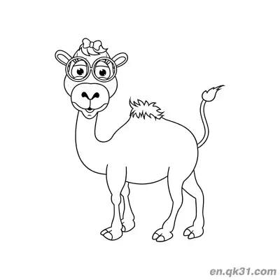 Free printable Dromedary Camel with Bow and Glasses - Cute Coloring Page coloring page