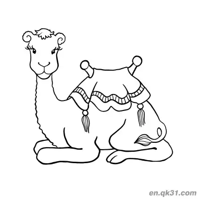 Free printable Dromedary Camel Lying Down with Ornate Saddle Blanket Coloring Page coloring page