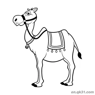 Free printable Dromedary Camel with Simple Saddle and Bridle Coloring Page coloring page
