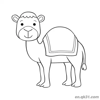 Free printable Minimalist Chibi Dromedary Camel with Saddle Blanket Coloring Page coloring page