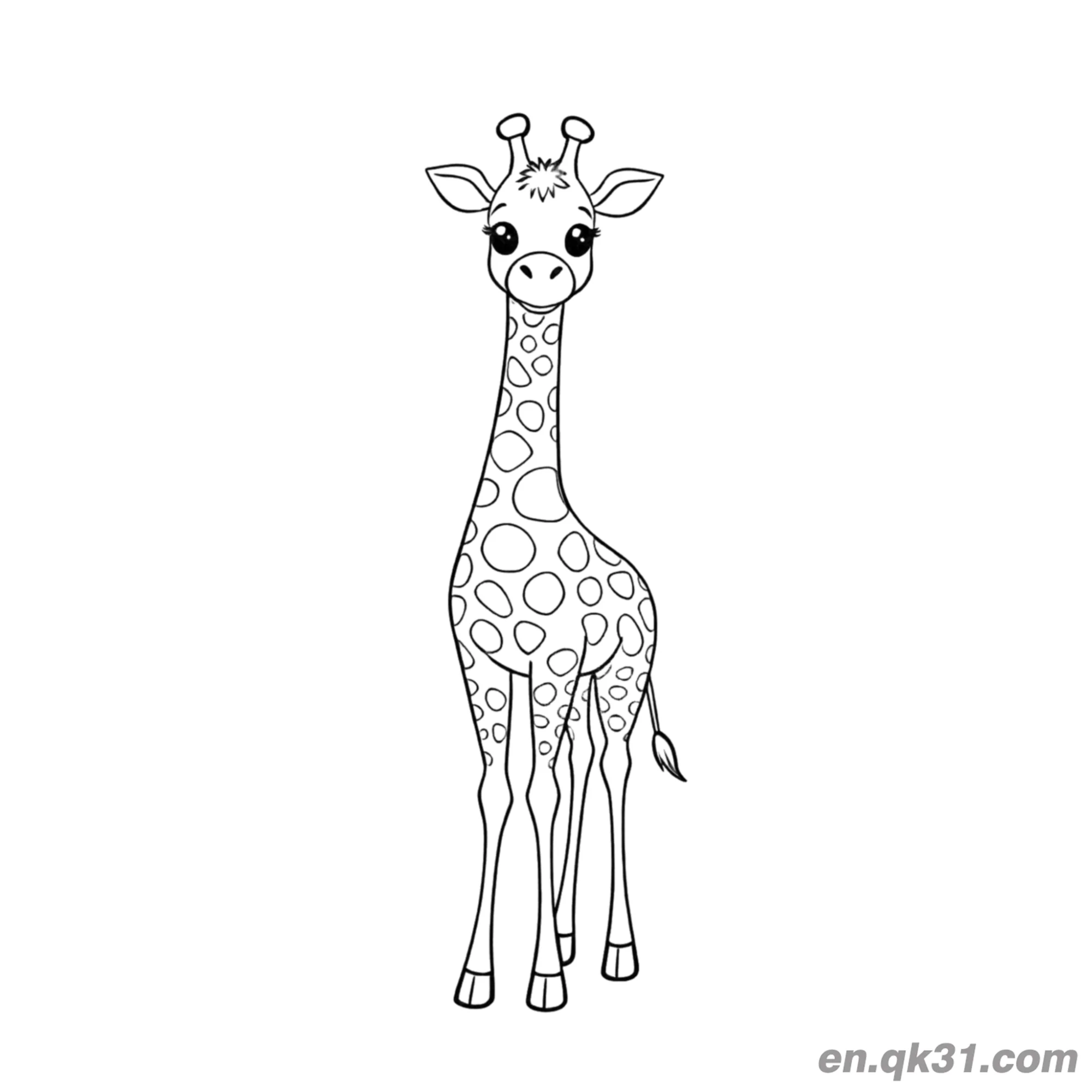 Cute Baby Giraffe with Big Eyes and Spots Coloring Page – Free Printable Coloring Page for Kids and Adults