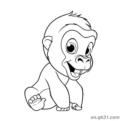 Free printable Cute Baby Gorilla Coloring Page with Big Eyes and Smiling Face coloring page