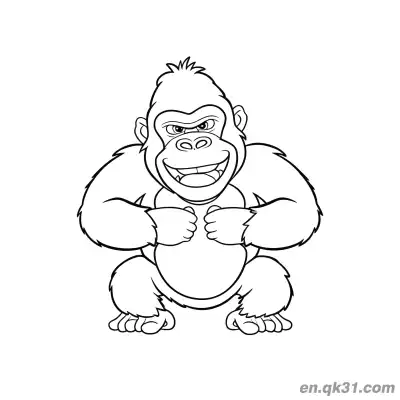 Free printable Free Gorilla Coloring Pages with Gorilla Beating Chest and Grinning coloring page