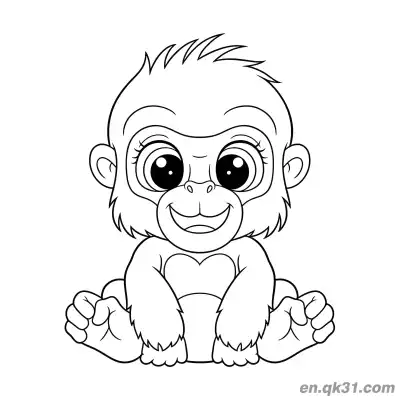 Free printable Gorilla Coloring Page Printable with Big Eyes and Heart Chest coloring page