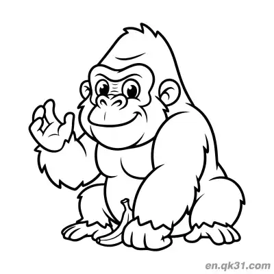 Free printable Gorilla Coloring Page Printable with Waving Hand and Banana coloring page