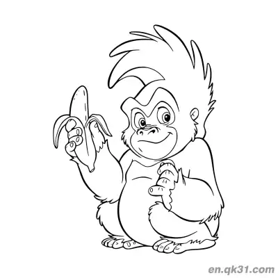 Free printable Gorilla Coloring Page with Banana for Kids coloring page