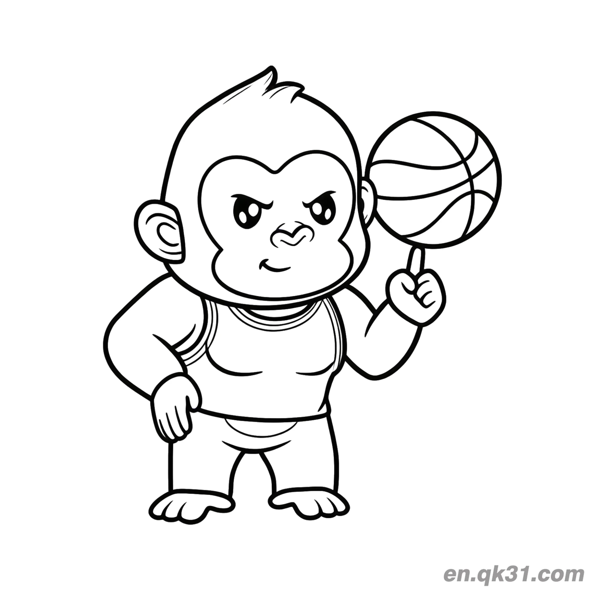 Gorilla for Coloring with Sporty Gorilla Spinning Basketball – Free Printable Coloring Page for Kids and Adults