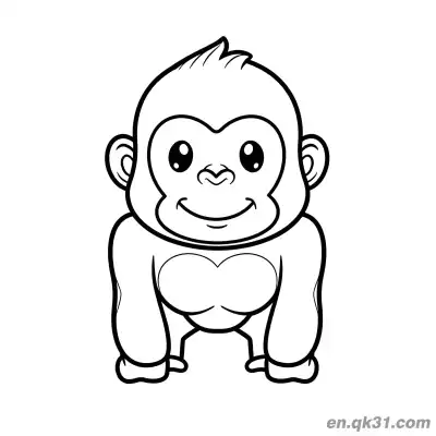 Free printable Gorilla Pictures to Color with Chibi Style and Heart Chest coloring page