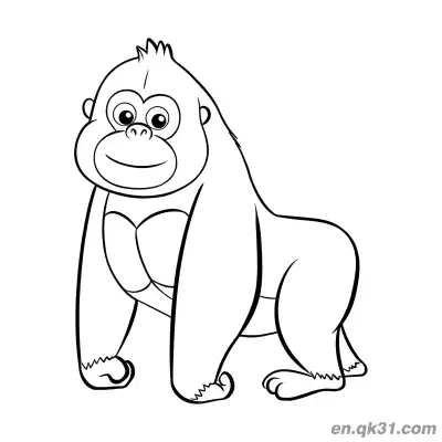 Free printable Gorilla Pictures to Color with Smiling Walking Gorilla coloring page