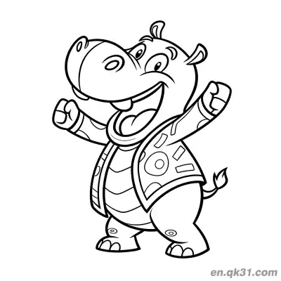 Free printable Cheering Hippo in a Patterned Jacket Coloring Page coloring page