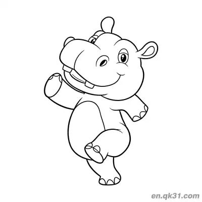 Free printable Dancing Hippo Waving a Paw Coloring Page coloring page