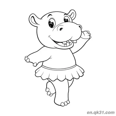 Free printable Hippo Dancing in a Tutu Skirt Coloring Page coloring page