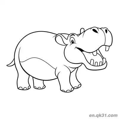Free printable Sideways Hippo with Mouth Open and Teeth Visible Coloring Page coloring page