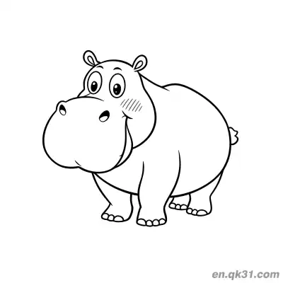 Free printable Sideways Hippo with Shy Blush Coloring Page coloring page