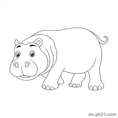 Free printable Walking Hippo Smiling on Grass Coloring Page coloring page