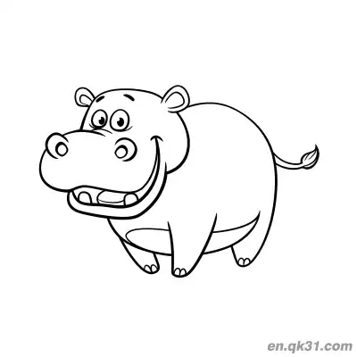 Free printable Walking Hippo Smiling with Tail Wag Coloring Page coloring page