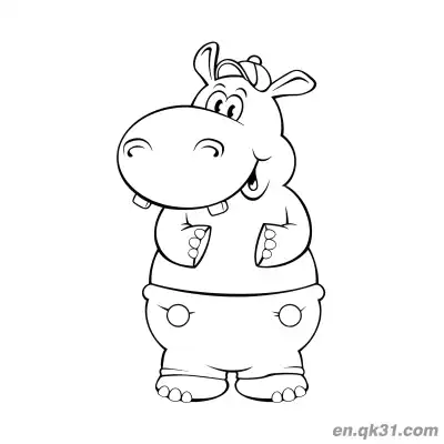 Free printable Hippo with Cap and Pants Coloring Page coloring page