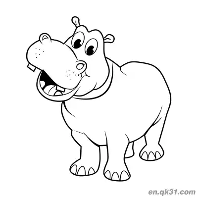 Free printable Hippo with Head Tilted and Smiling Coloring Page coloring page