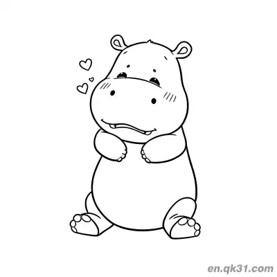 Free printable Hippo with Heart Symbols and Shy Expression Coloring Page coloring page