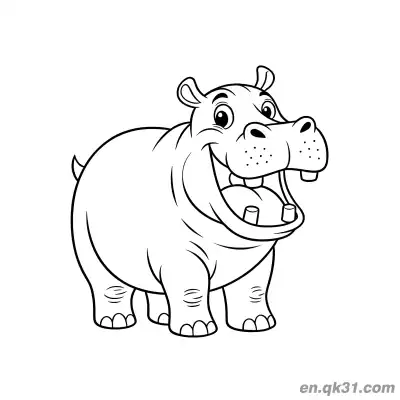 Free printable Hippo with Mouth Wide Open and Visible Teeth Coloring Page coloring page
