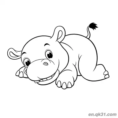 Free printable Cute Baby Hippo Crawling and Smiling Coloring Page coloring page