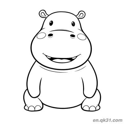 Free printable Cute Cartoon Hippo Sitting with Paws Together Smiling Coloring Page coloring page