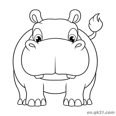 Free printable Cute Cartoon Hippo Standing Forward with Round Eyes Coloring Page coloring page